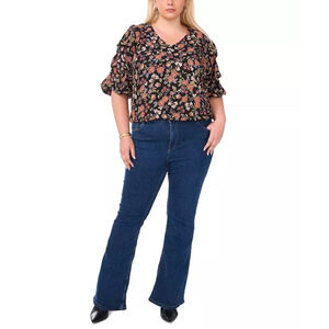 Women's Vince Camuto Floral Print Blouse Black/Orange Size 2X